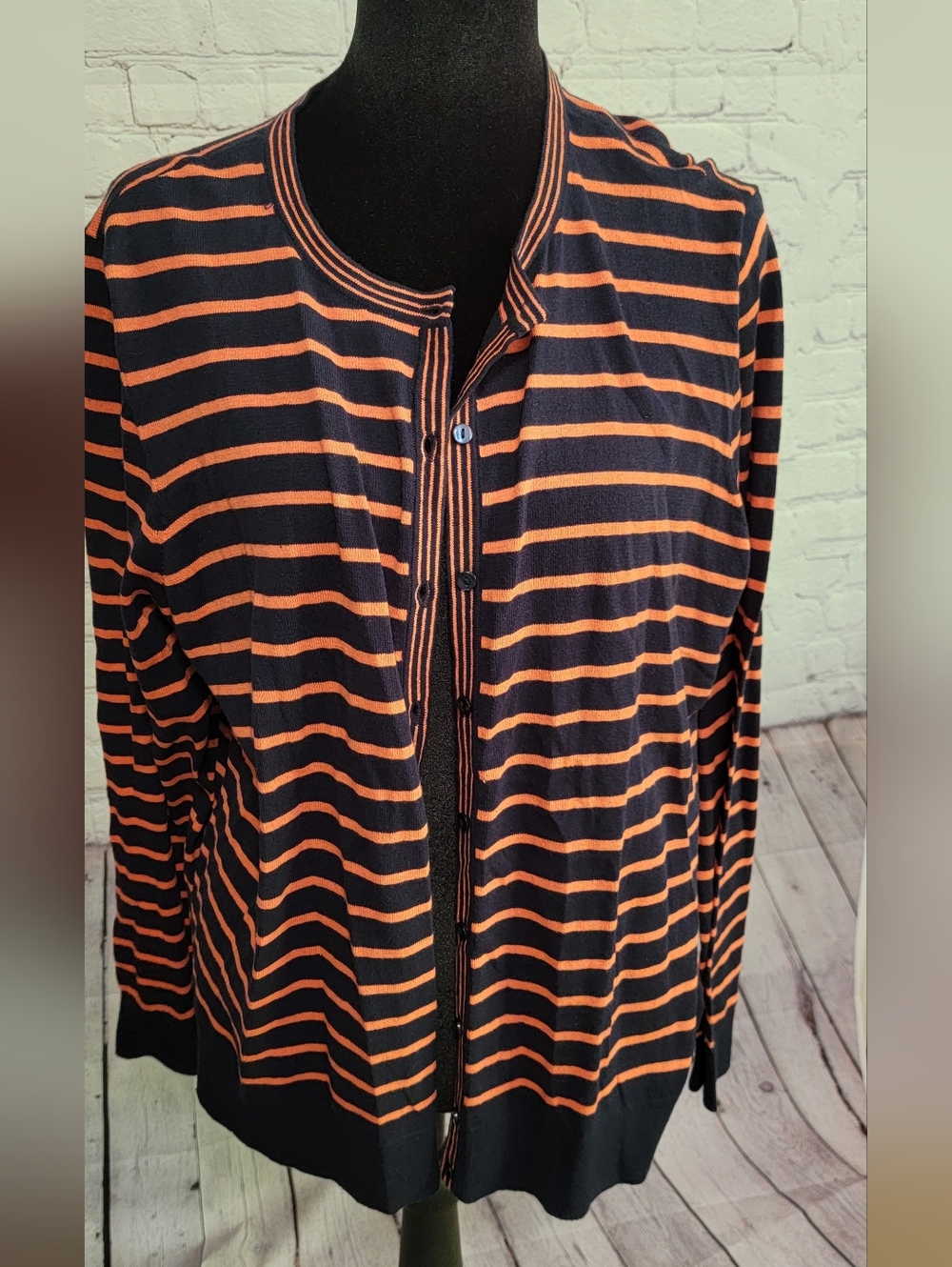Loft Striped Navy & Orange Women's Cardigan NWT XL